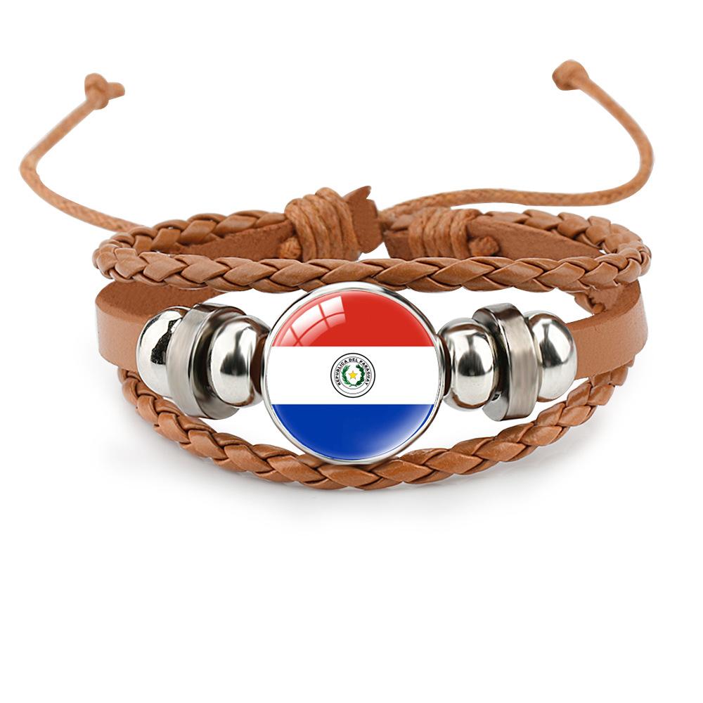World Cup Leather Bracelet National Flag Soccer Match Souvenir  Adjustable Cowhide Woven Bracelet for Men Women,Sports  Fan Accessories