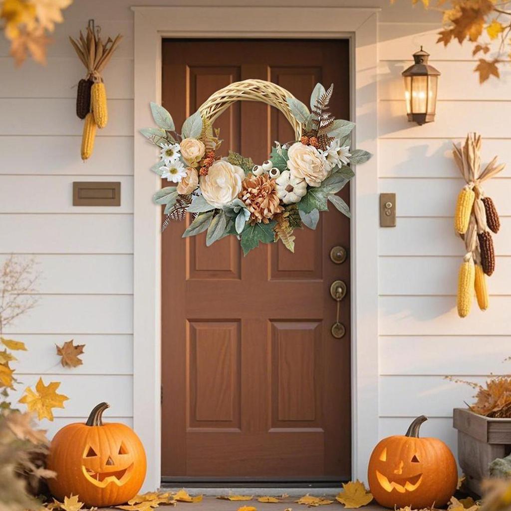 handmade Artificial Flower Wreath For Door Hanging Fake Flower Plant Wedding Pendant Garland Thanksgiving Wall Decoration 40cm