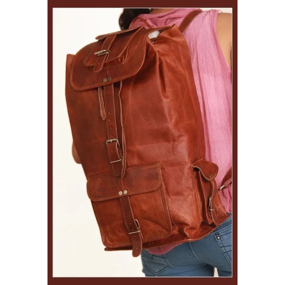 Men's Vintage Genuine Leather Laptop Backpack Rucksack Messenger Bag Satchel