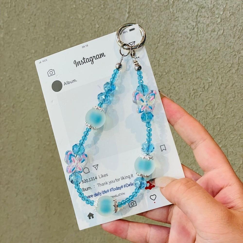 

Versatile Butterfly Mobile Phone Chain Crystal Phone Charm Hand-held Pendant Phone Lanyard синій