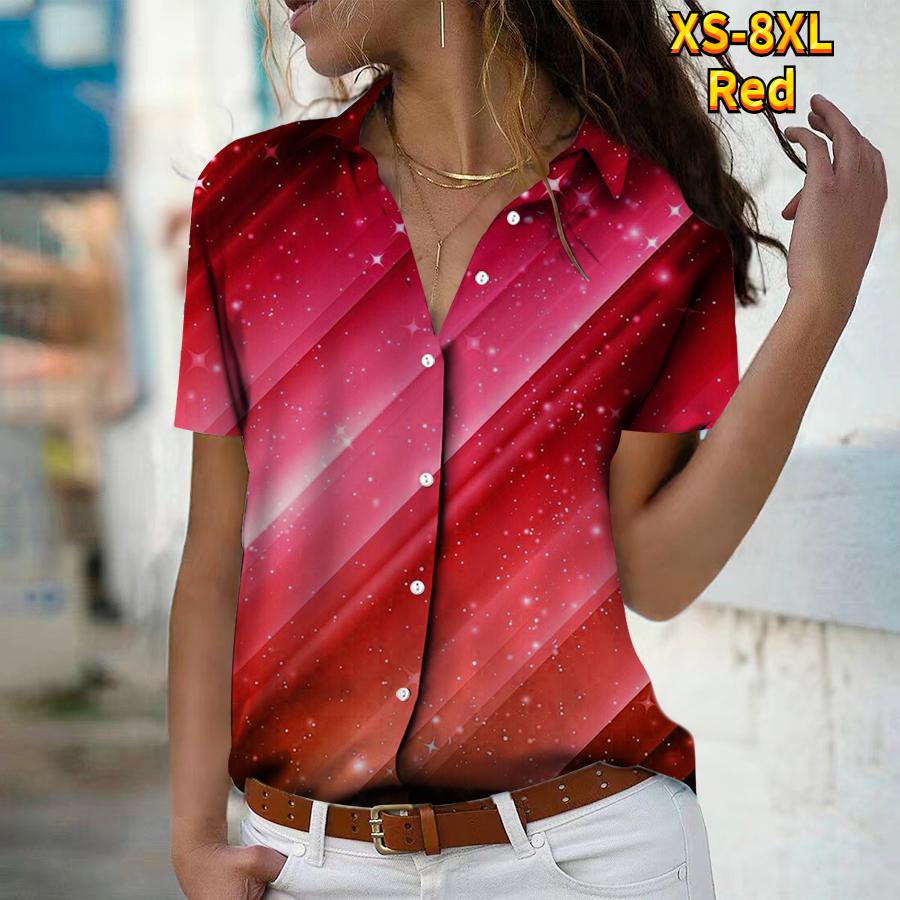 2025 Summer New Fashion Women's Abstract Printed Short Sleeve V-neck Casual Button-down Shirt Top