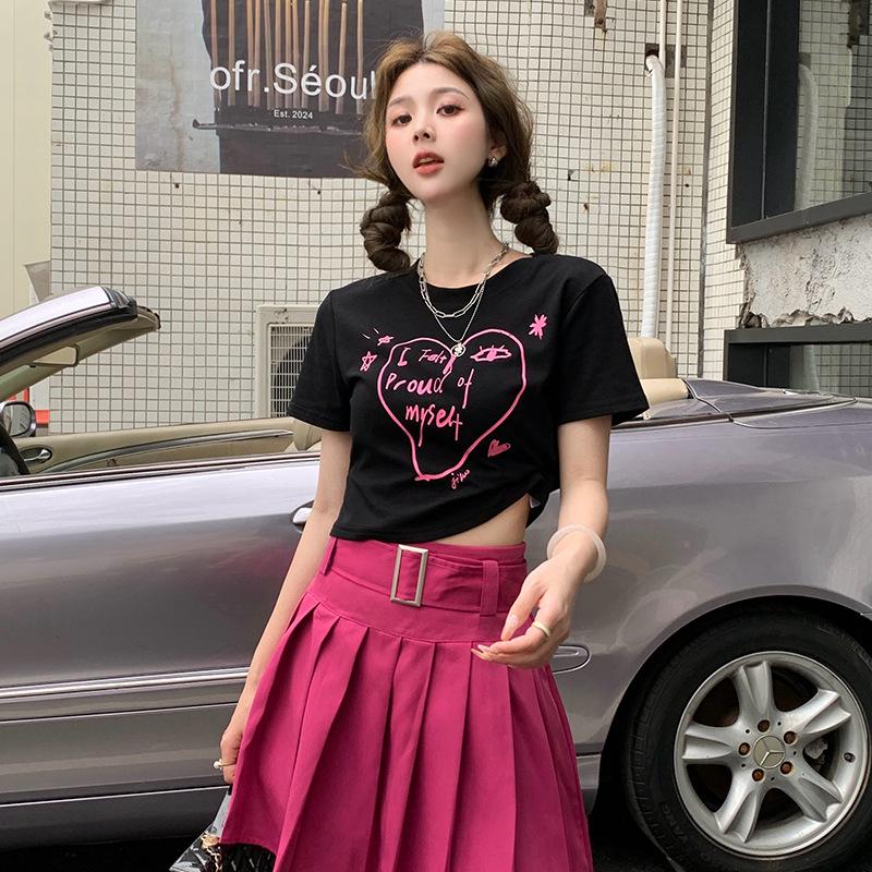 

Женская футболка больших размеров на лето 2025 с принтом букв, милая и пикантная, с коротким рукавом XXL чёрный