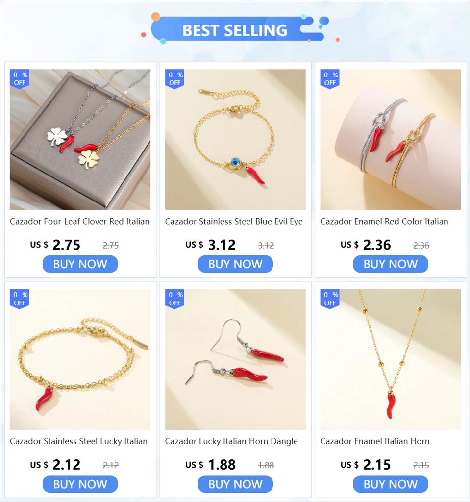 Cazador Red Color Enamel Italian Horn Necklace Gold Color Stainless Steel Necklaces Protection Jewelry Mother's Day Gifts