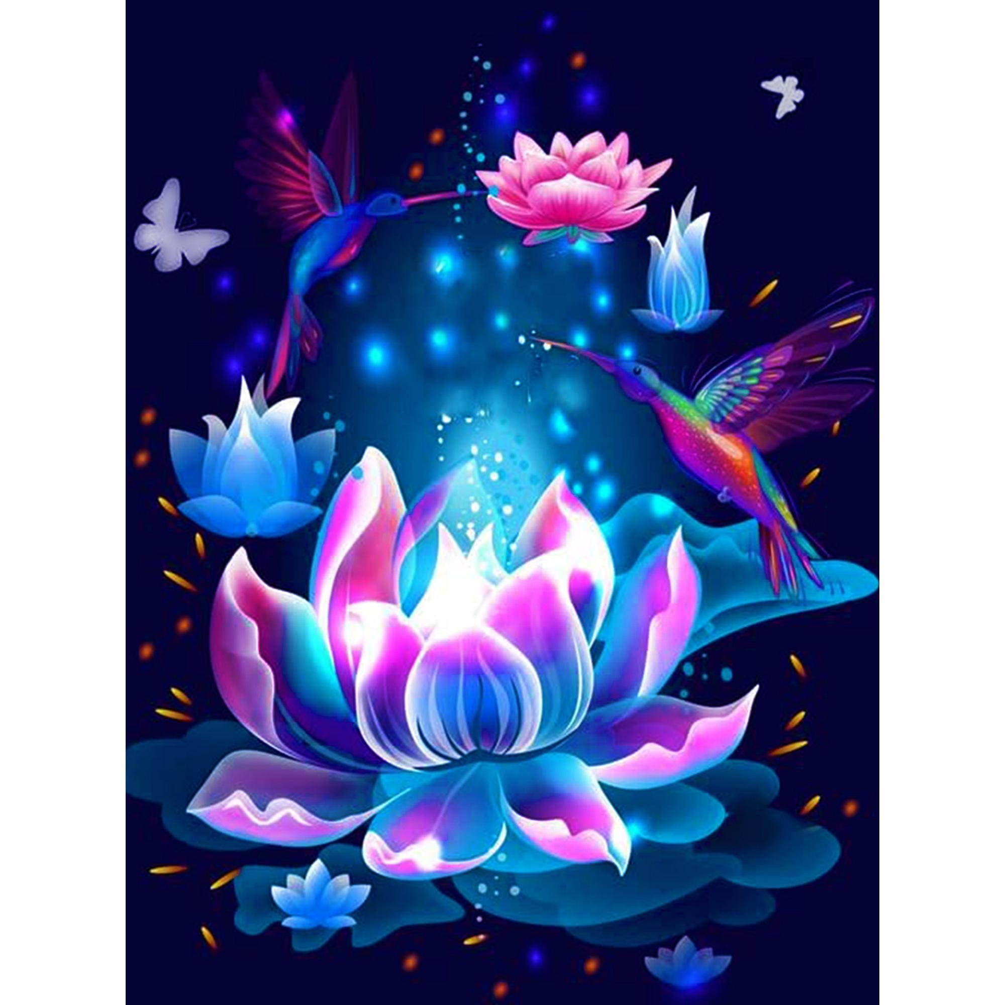 HuaCan Алмазная картина DIY Kit Картина лотоса Полный круглый дрель Мозаика Цветы Картины Вышивка Домашний декор 15x20cm