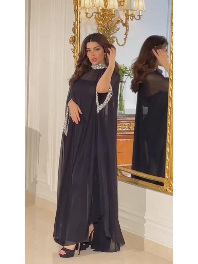 2023 Summer Middle Eastern Fashion Chiffon Cape Skirt with Metallic Sequin Details