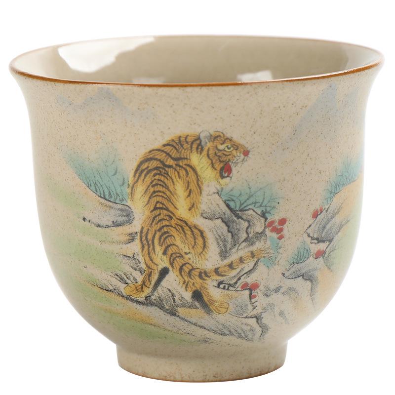 Hand-Painted Zodiac Tea Tasting Cup Set - Retro Style Chinese Handmade Master Cups