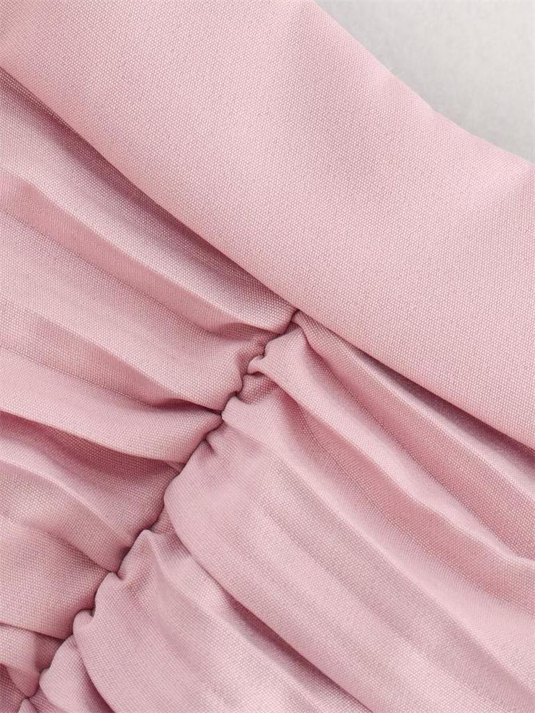 2026 Pink Draping Balloon Mini Camisole Dress - European & American Style Women's Fashion.