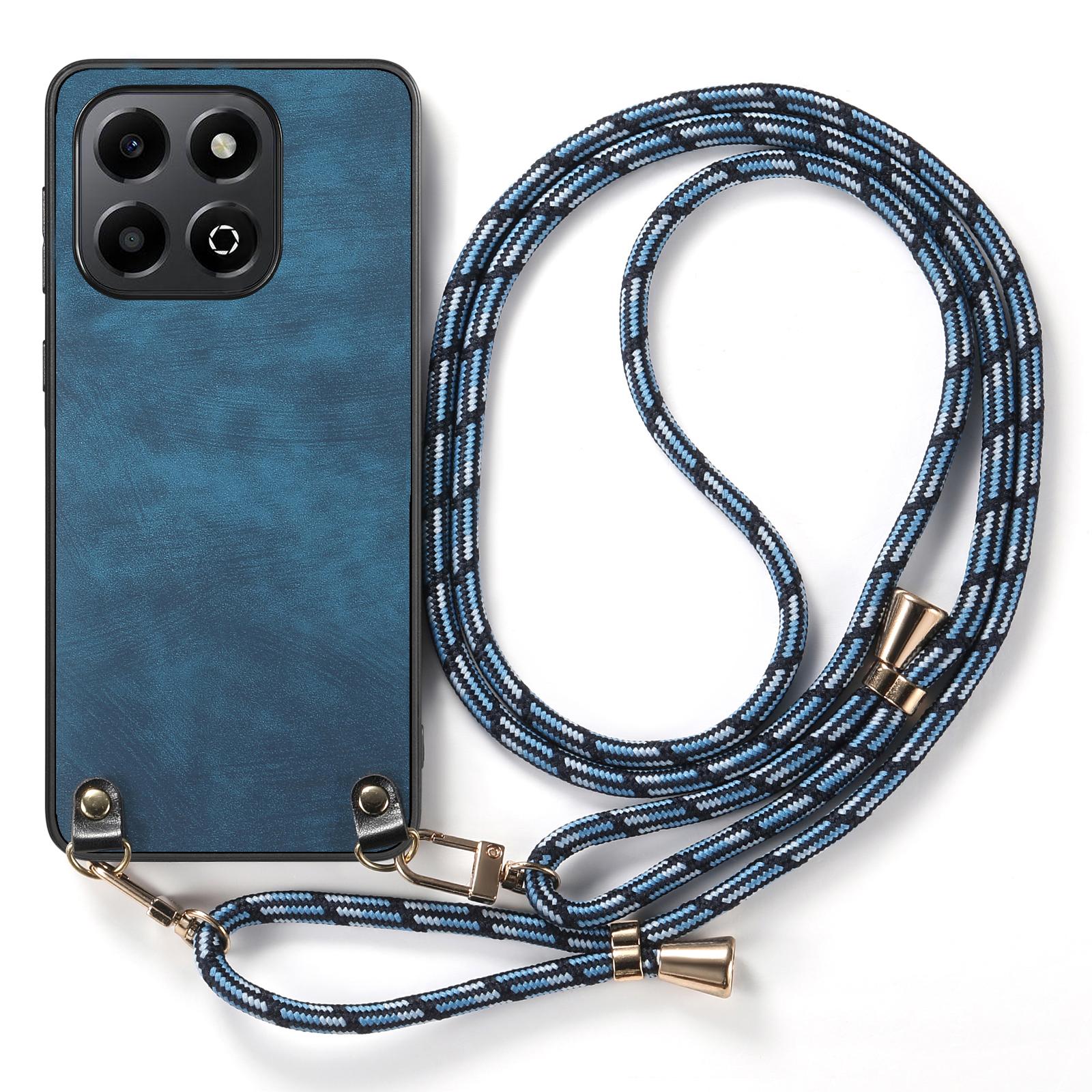 

For Honor X6b 4G Retro Leather Phone Back Cover with Adjustable Strap Green