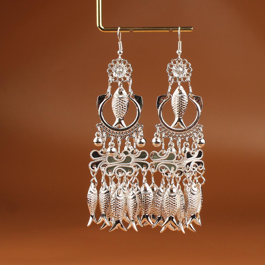 Turquoise Earrings Bohemian Drop Ear Earrings with Tassels, Geometric Alloy, Retro Style, Boastful Ear Accessories