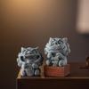 Small Fengshiye Chinese Stone Lion Pair: Desktop Mascot and Creative Tea Pet Ornament for Bonsai and Fish Tank Décor