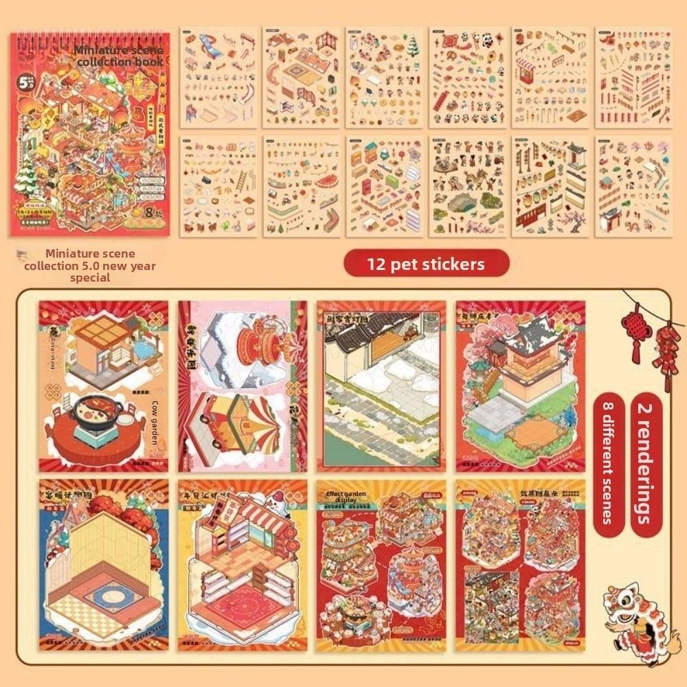 

Trendy New Year Theme 3D Miniature Stickers Die Cut PET Cabin Scene Sticker 8 Scene 20 Sheets Landscape Stickers Holiday Gift