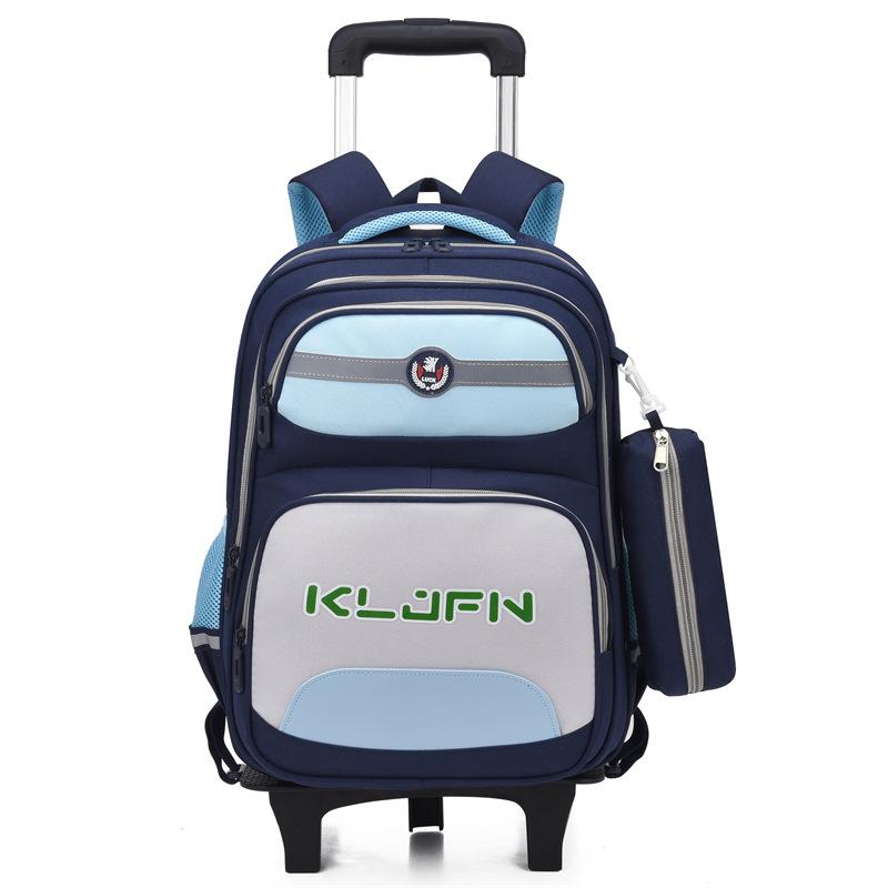 Children's Cartoon Schoolbag Primary School Students Climbing Stairs Large Capacity Dual-purpose Silent Detachable Pull Rod Bag