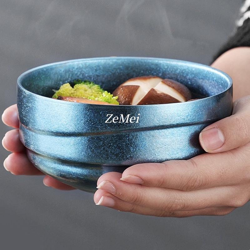 1Pcs Pure Titanium Double-Layer Salad Bowl,Outdoor Heat-Resistant Home Rice Bowl Food Tableware,13 cmInsulated Plate Kitchenware