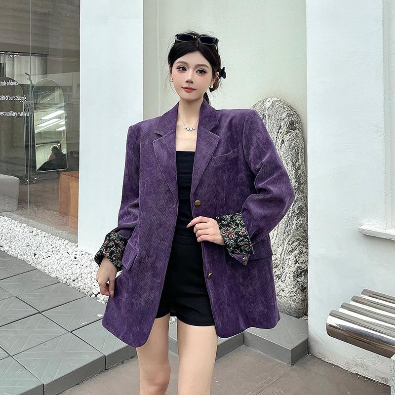 Женская зимняя куртка 2025 года из хлопка, фиолетовая вельветовая - Ретро, Стильная и Уникальная. M