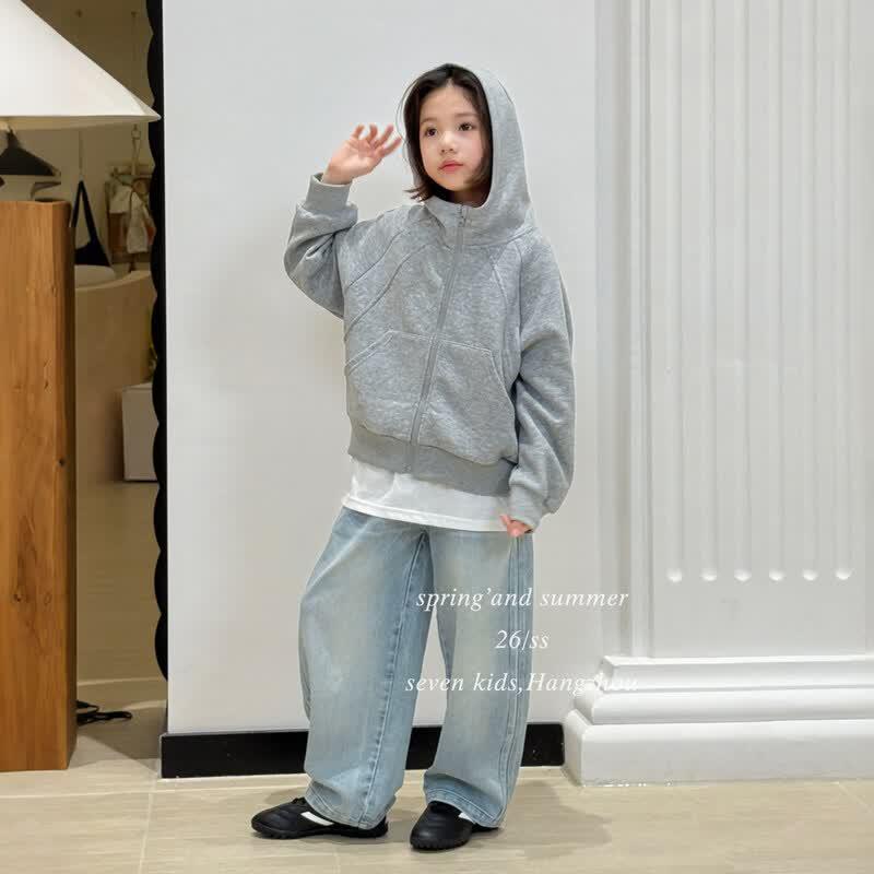 SEVEN BOBI Girls Korean Style Hooded Zip-Up Cardigan 130 cm