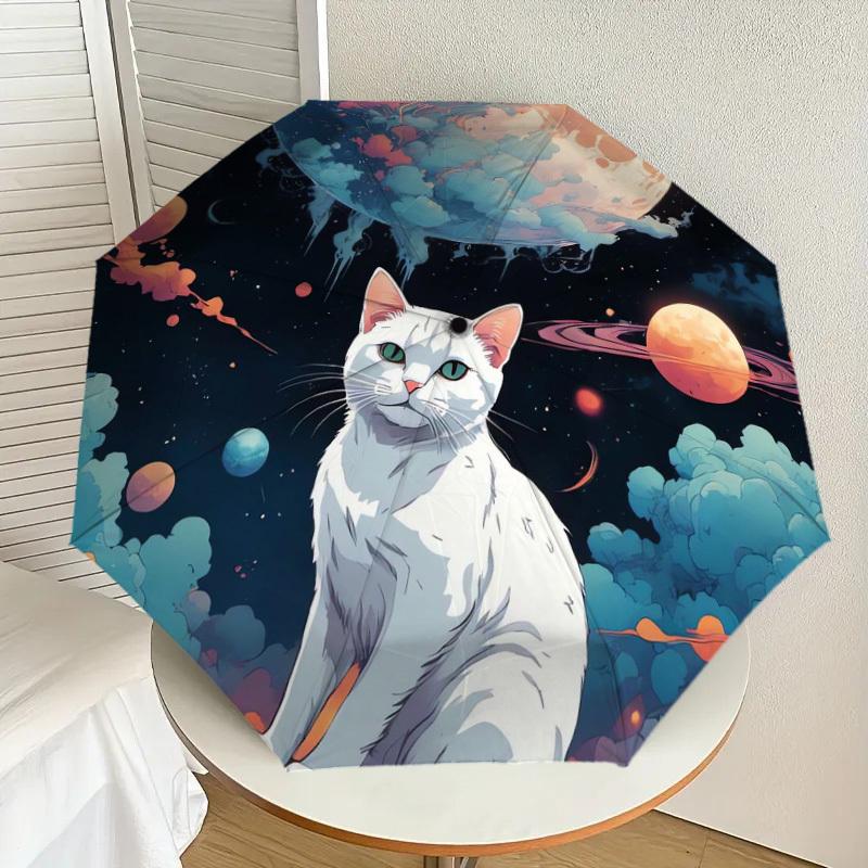 

1pc Cosmic Cat Dreamscape Umbrella with Plastic Handle,Suitable for All Seasons Home Travel Outdoor UmbrellaDD729