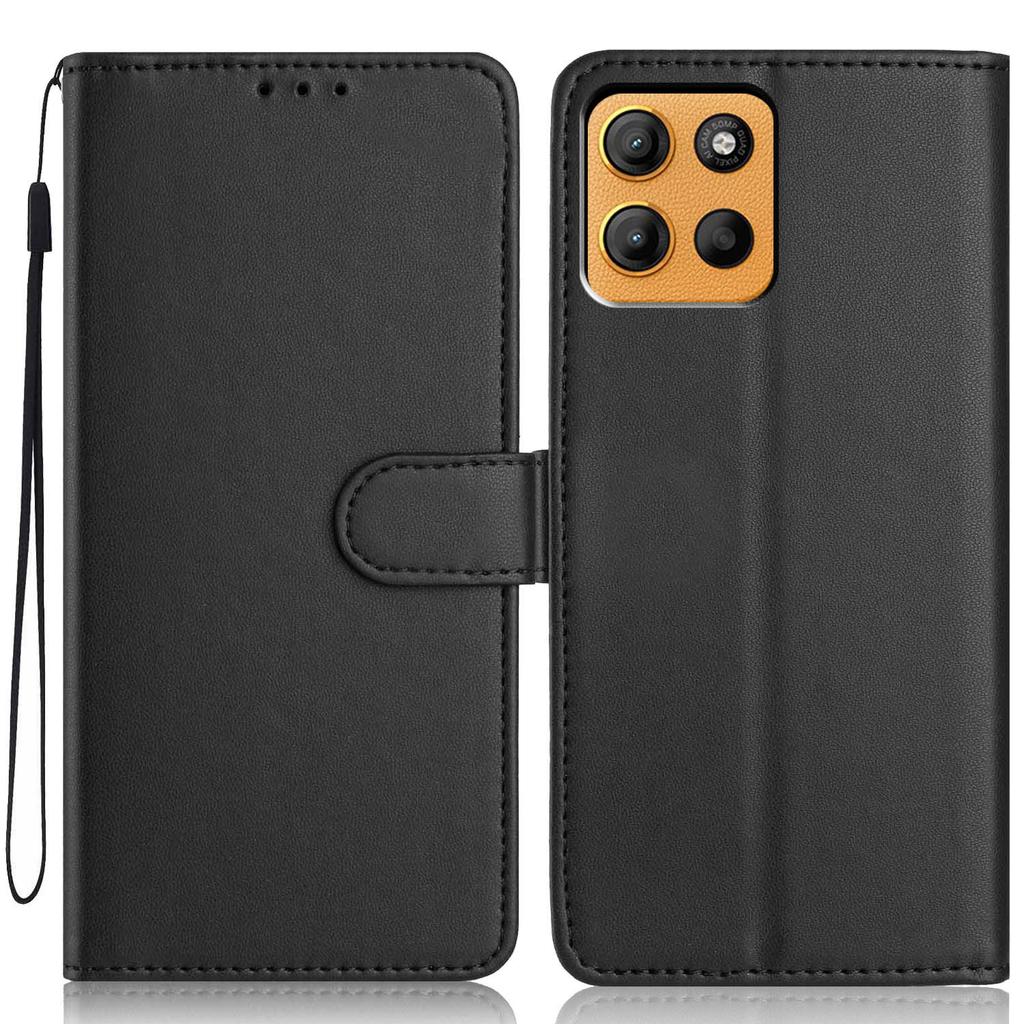 Wallet Case For Motorola Moto G15 4G/G15 Power 4G Solid Color Leather Stand Phone Cover with Strap/Multiple Card Slots