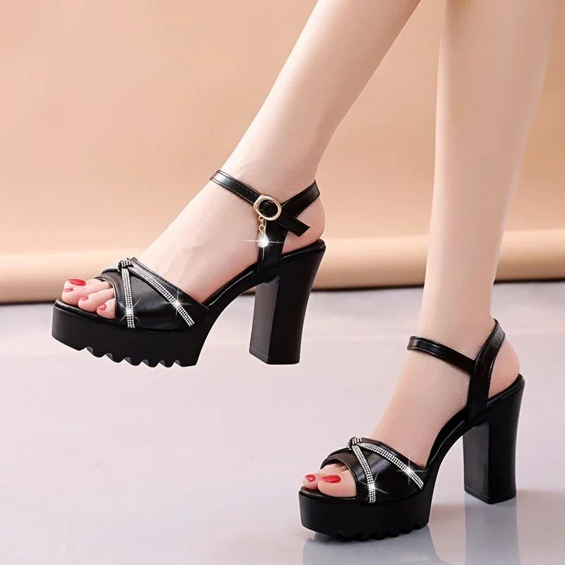 Sandals for Women Summer 2026 Block Heel Ladies Shoes Wedge with Platform Waterproof Footwear Chunky Super-high Beige