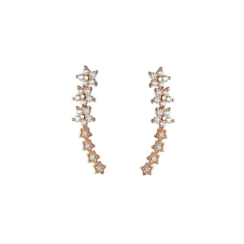 Orecchini a Perno Fiore Stella in Argento Zircone alla Moda per Donna Piercing Semplice in Metallo Orecchini Rampicanti Accessori Gioielli