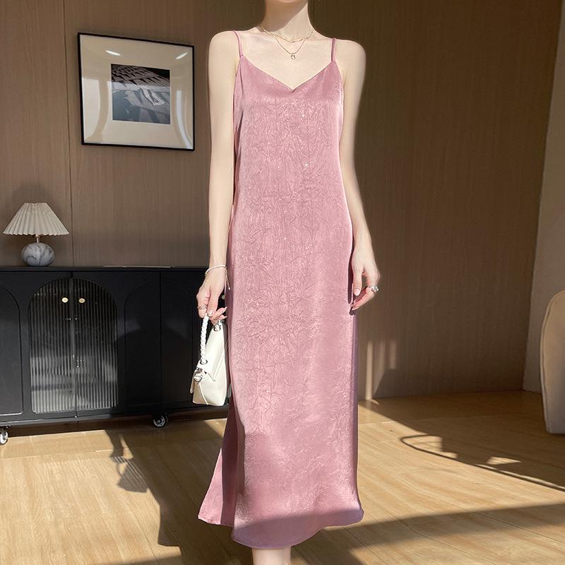 V-Neck Floral Acetate Satin Maxi Dress with Sequins (2025 Summer Collection)