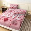3pcs Valentine's Love Rose Day Applicable Love Letter Pattern Fitted Sheet Set, Bedding Set, Soft and Comfortable  Fitted Sheet