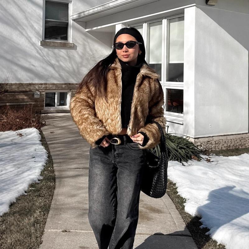 

Женская куртка из искусственного меха, короткая куртка с квадратным воротником, экологичная шуба, осенне-зимний топ из меха на молнии XXXXL хаки