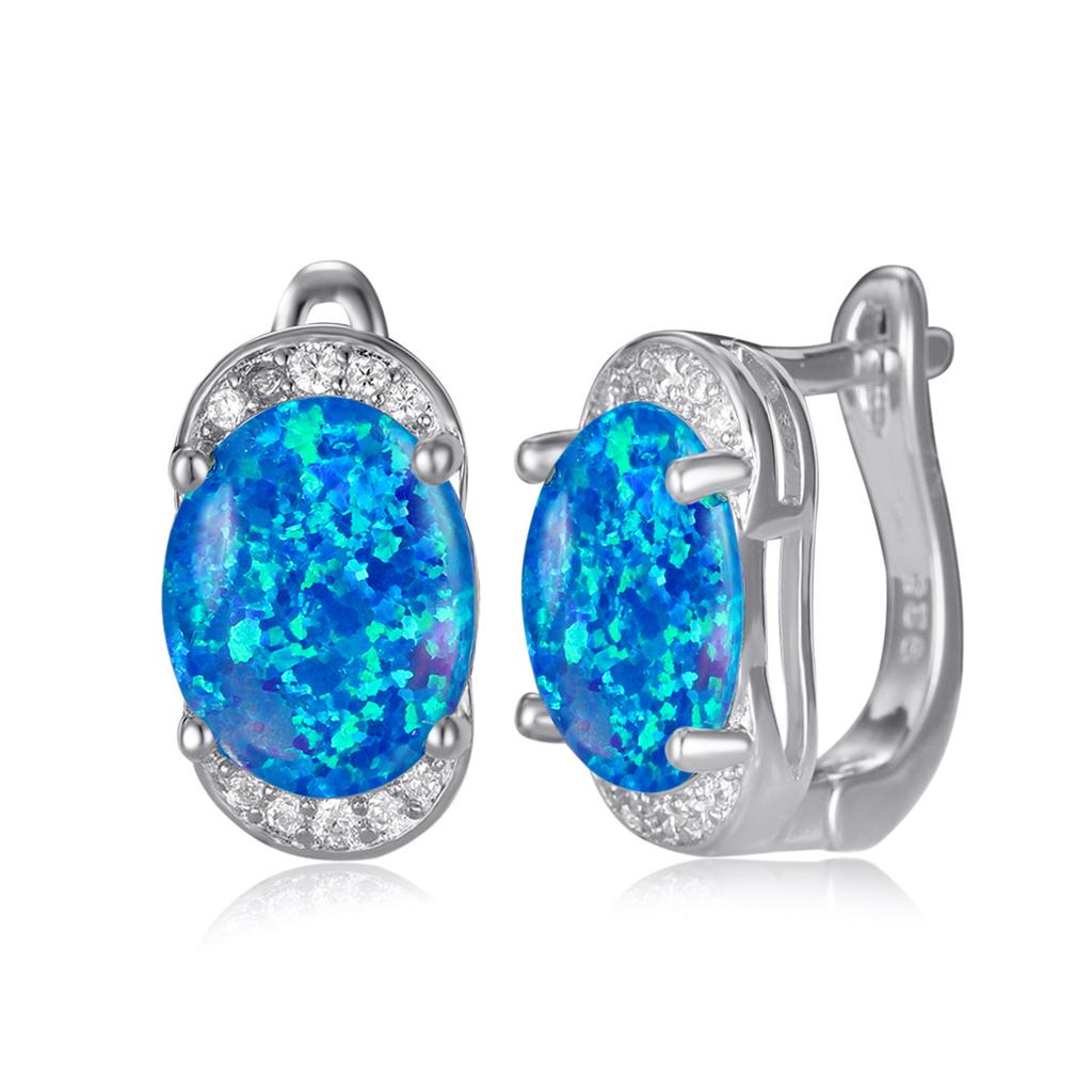 Pendiente de Hebilla Elíptico Borde Azul Diamante Blanco para Mujer Retro Simple Personalizado Accesorio Versátil