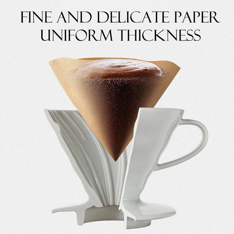 Disposable V Shaped Coffee Filter Paper 100 Sheets Natural Unbleached High Permeability Cone For Hand Drip Coffee Machine