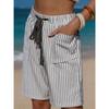 Damen Shorts aus Imitation Leinen mit Streifen, Lässige Sommer-Strandshorts mit Gürtel und Taschen