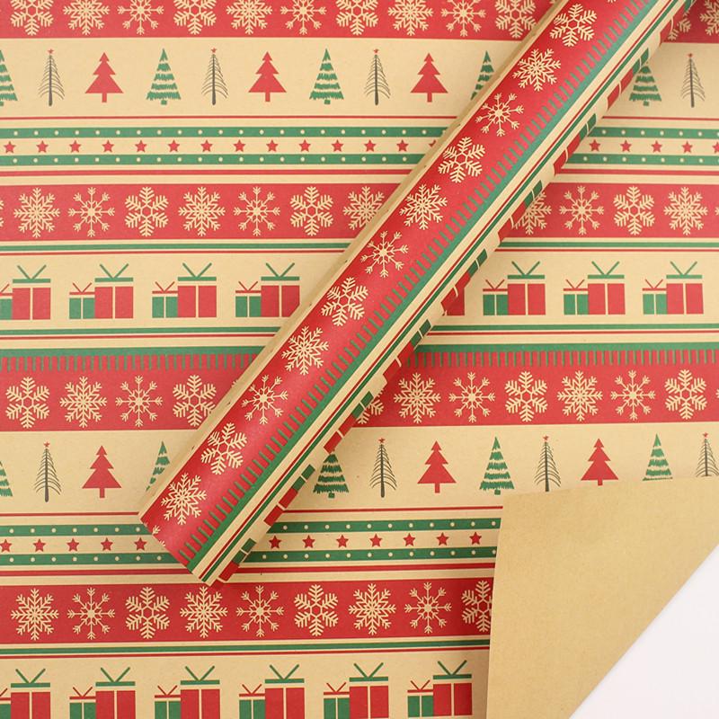 Feestelijk Cadeaupapier Set: Cartoon Kerst & Nieuwjaar Ontwerp met Tissuepapier