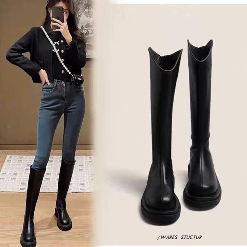 Boots Boots Women's Autumn and Winter Fleece Thick-soled Wide Big Tube Wide Fat mmV Mouth Tall Knight Boots