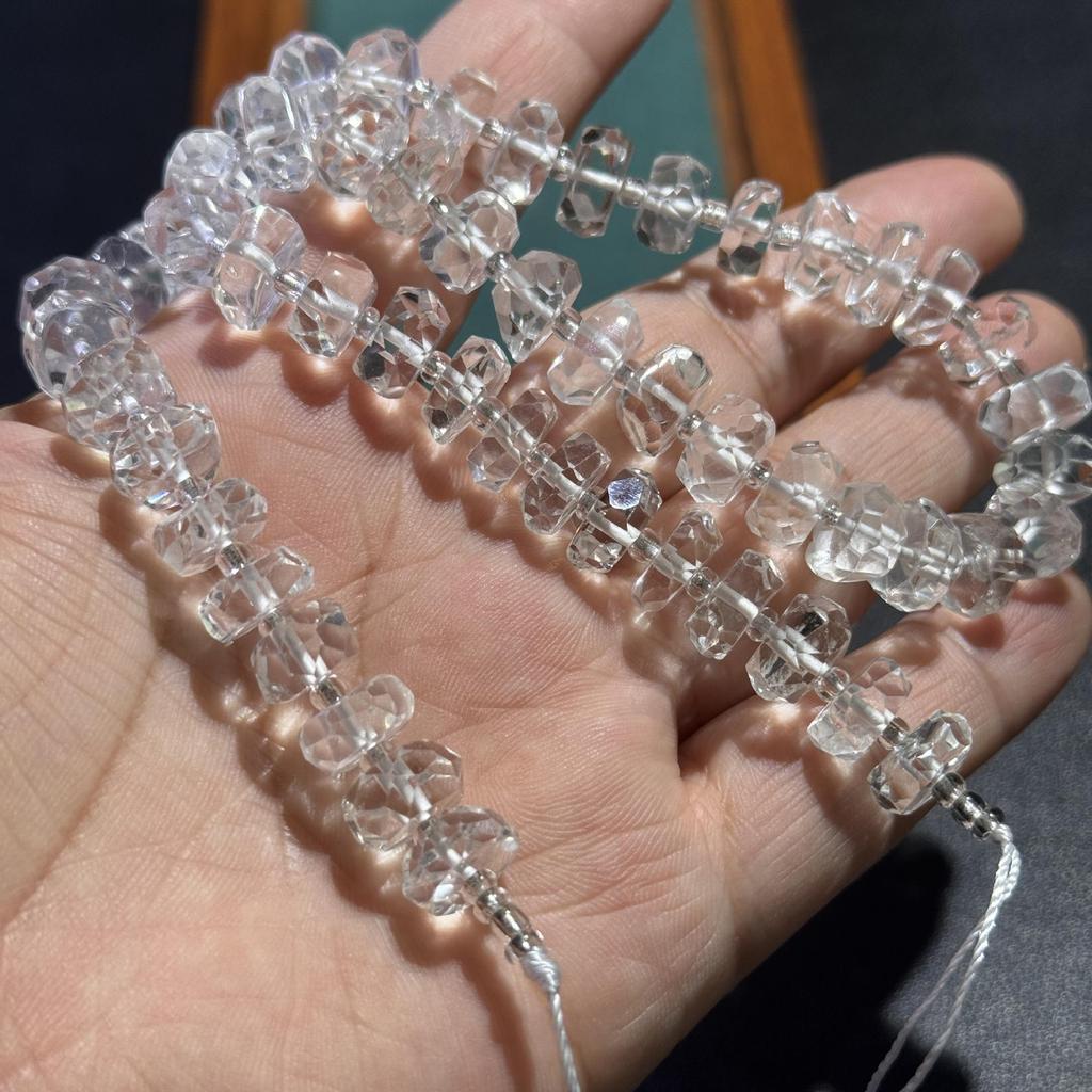 Natural Clear Quartz Wheel-Cut Loose Beads, 7x4.8mm, for DIY Jewelry Making