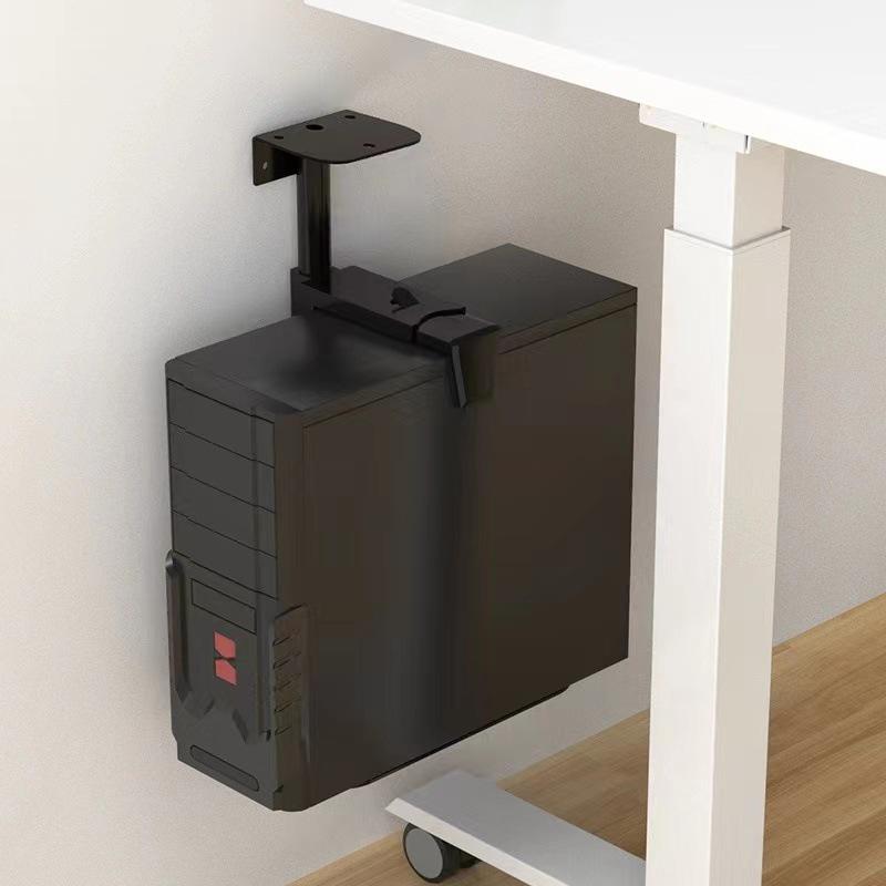 Adjustable Under-Desk Hanging PC Case Bracket - Iron Support Tray for Desktop Computers