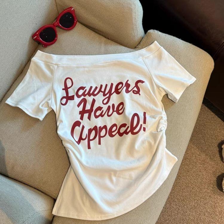 

Women s Retro Off-the-Shoulder Short-Sleeve T-Shirt, Summer 2025, Ruched Waist Slimming Trendy Top Large білий