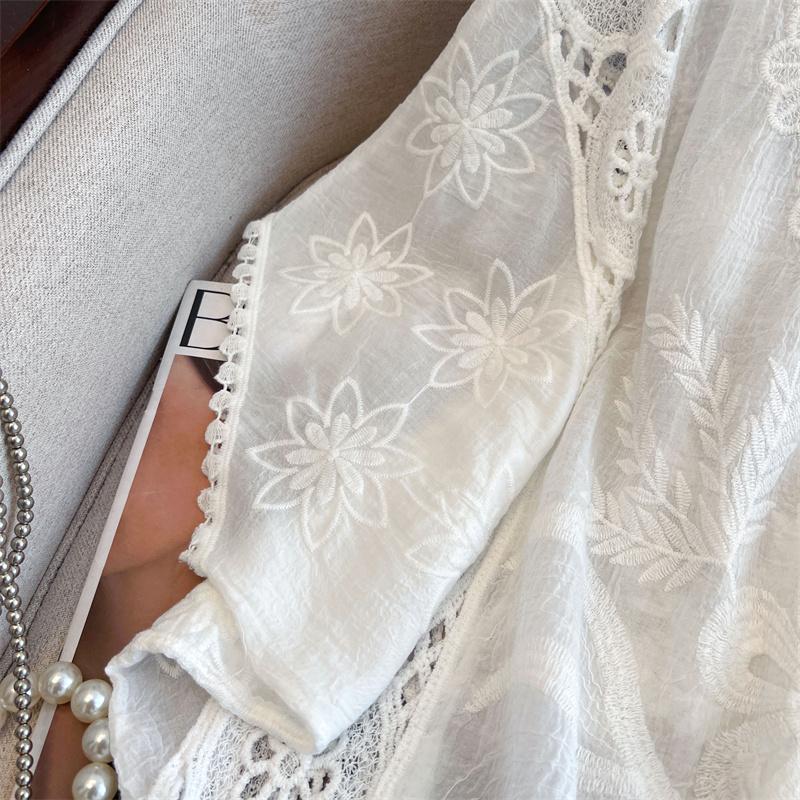 Dimanaf 2025 Nové Letní Základní Tričko Dámské Krajkové O-výstřih Halenka Topy Trička Ležérní Volné Bílé Krátké Trička