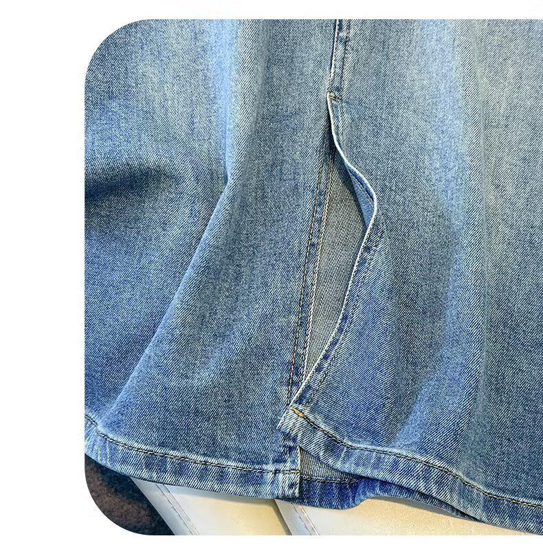 2025 Spring/Summer Front Slit High Waist Denim Midi Skirt - Light Blue, Retro Versatile