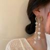 Artificial Crystal Love Pearl Fringed Earrings Korean Long Personalized Earrings Temperament Fashionable Versatile Earrings