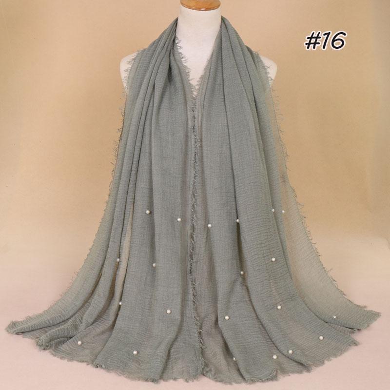 New Plain Crinkled Cotton Muslim Hijab Scarf Women Ladies Scarfs Shawls Head Wrap Pearl Beads Head Scarves Soft Muffler Stole