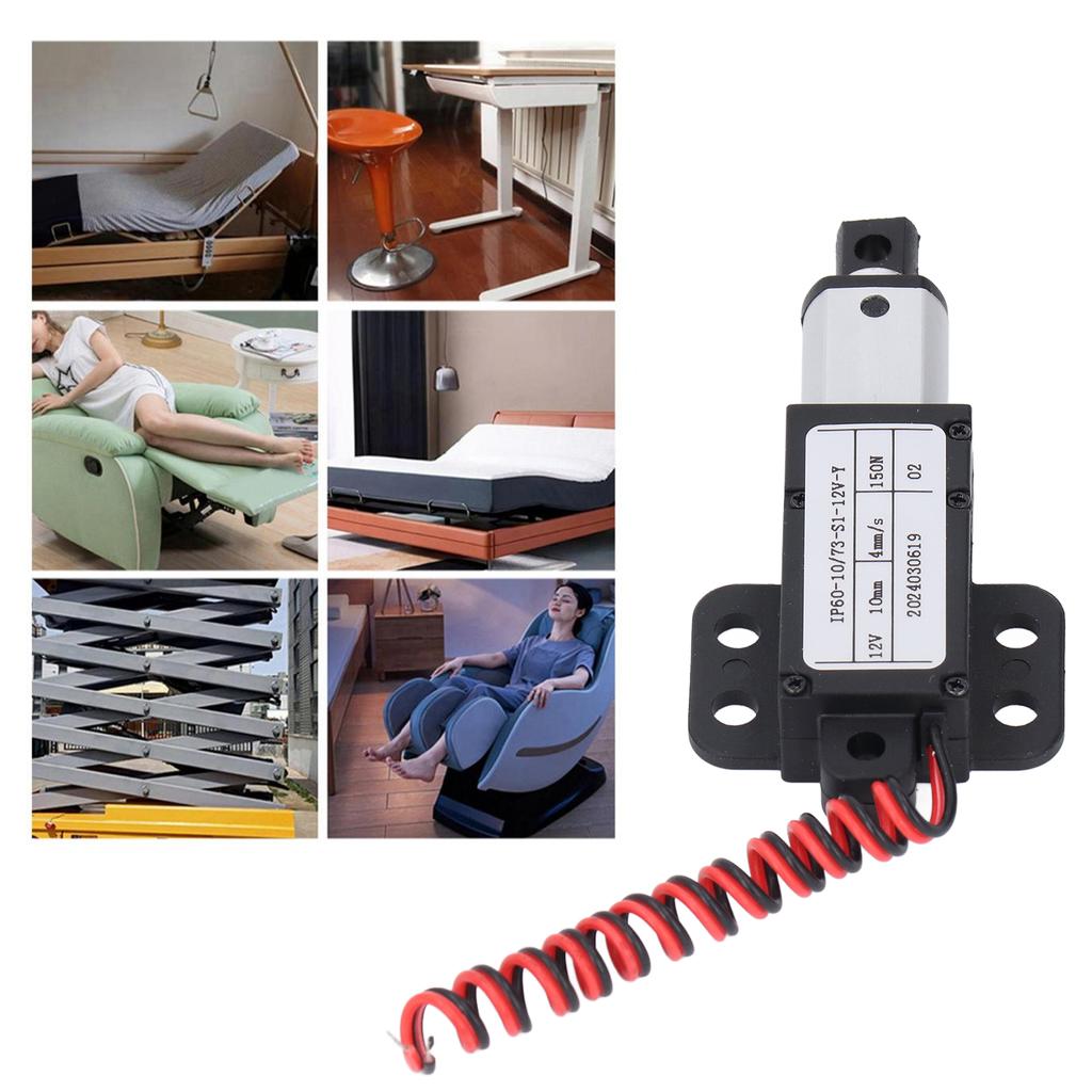DC12V lineární aktuátor 10mm zdvih 150N tah elektrický zdvihací aktuátor pro polohovací TV stolek