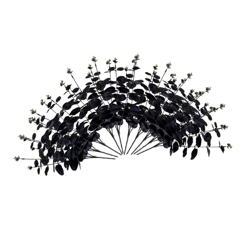 1/10/12Pcs Artificial Leaf Branch, 34cm Artificial Plant Black Leaves for Halloween Party Centerpieces, Home Decoration