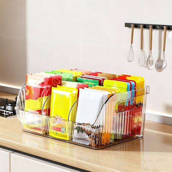 Kitchen Seasoning Organizer with Dividers Clear Plastic Storage Box for Spice Packets Sauces Stackable Dustproof Storage Box for Pantry Cabinet