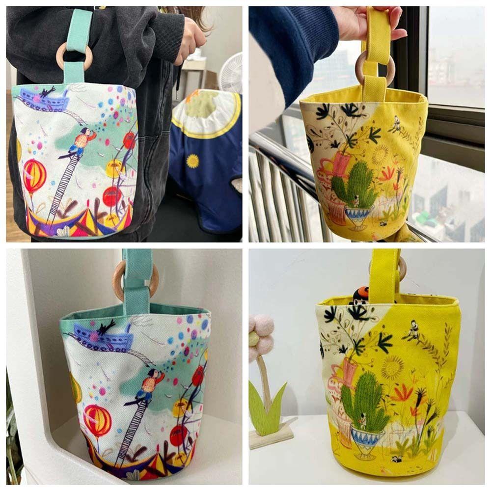 

Print Cartoon Bucket Bag Plant Letter Lunch Bag Fashion Canvas Star Handbag Travel