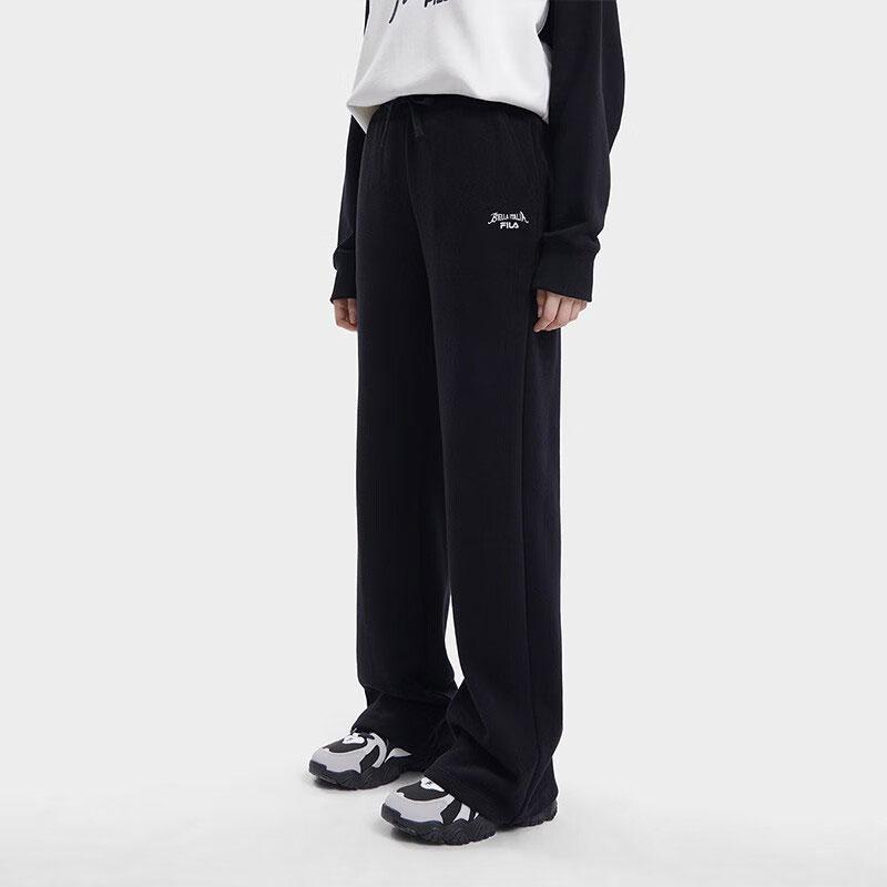 Fila Letter Print Wide Leg Knitted Sports Pants Women Pants Black F11W339609FBK