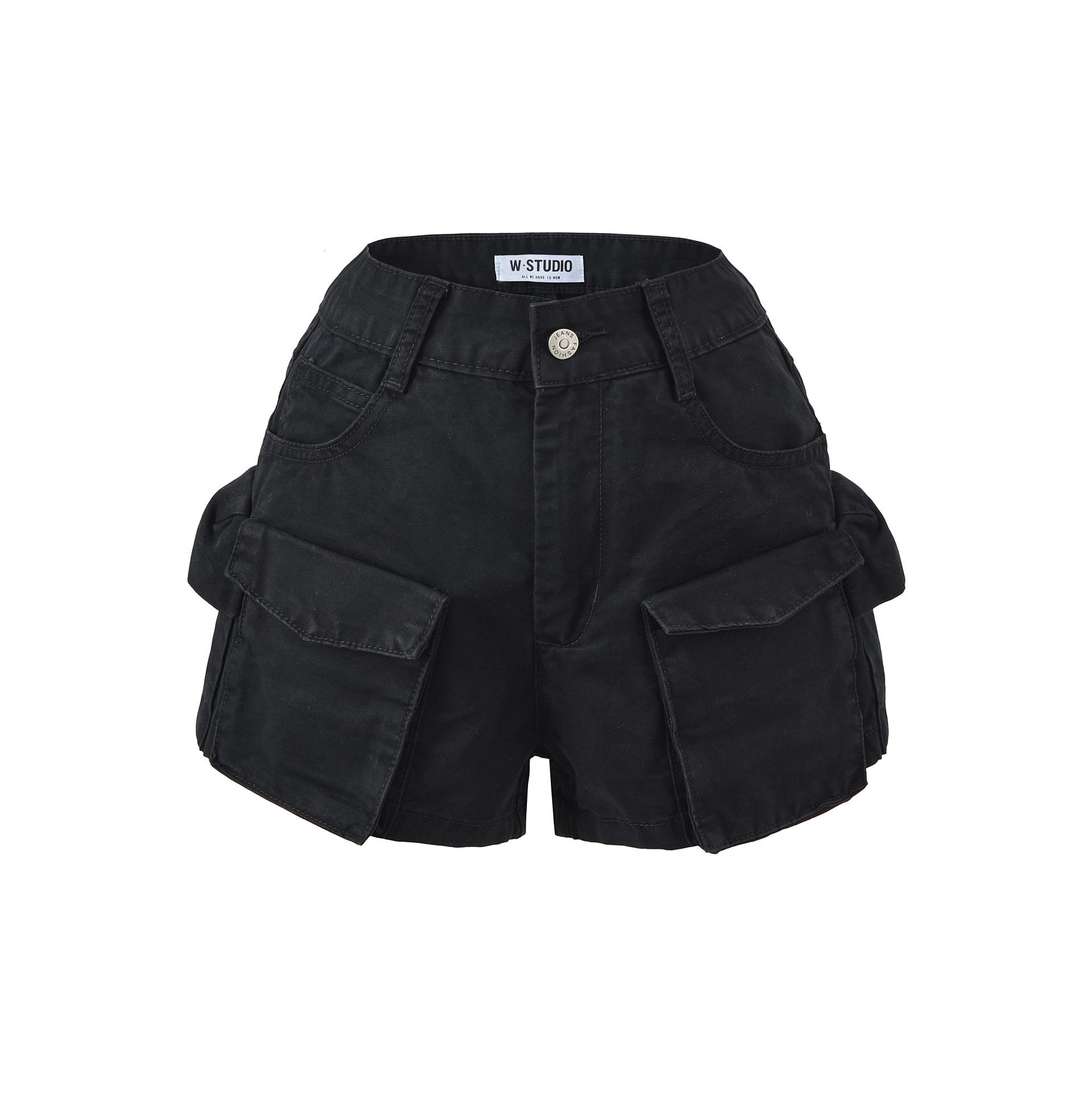 

Women s European-Style Green Denim Shorts - Slim, Fashionable, Multi-Pocket Design for Spring & Summer Medium чёрный