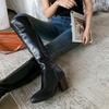 Women Knee High Long Boots Pointed Toe Thick High Heels Zipper Gogo Boots Ladies Fashion Shoes Autumn Winter Black White 46