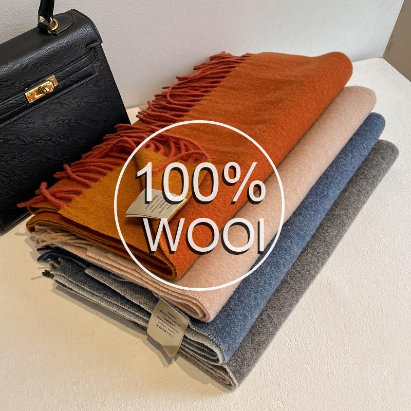 100% Wool Winter Narrow Scarf for Men's and Women's Universal Warm  Solid Color Scarf and Cold-Proof Scarves Poncho