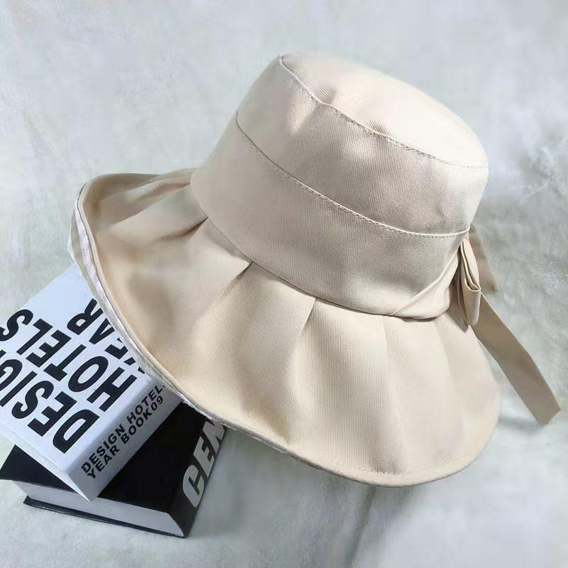 Summer sunshade sunscreen bow brim bucket hat women S（54-56cm）