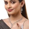 Rhodium Plated Silver Toned White American Diamond Studded Necklace With Earring Jewellery Set For Woment and Girl