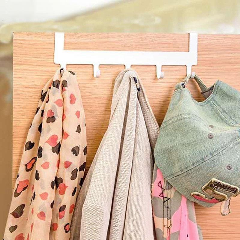 Over Door 5 Hooks Storage Organizer Hanger Rack Non Scratch for Bedroom Bathroom Baby Clothes Towel Hanging Holder