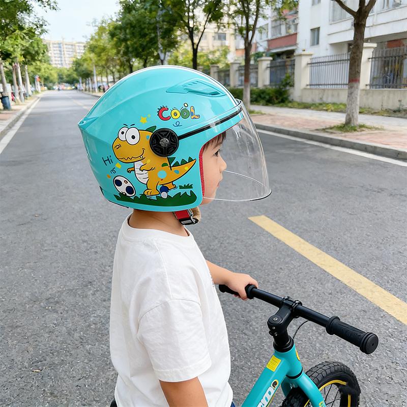 Children's Cartoon Helmet Lightweight Half Helmet Electric Motorcycle Scooter Blue Dinosaur Pattern Size 45-50cm